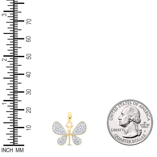 0.33 Ctw Natural Diamond Butterfly Animal Pendant in 10k Yellow Gold