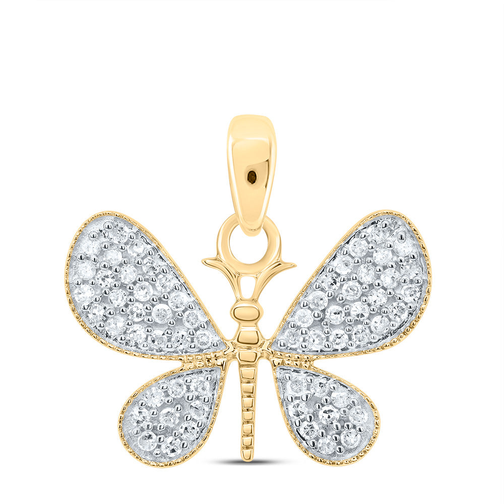 0.33 Ctw Natural Diamond Butterfly Animal Pendant in 10k Yellow Gold