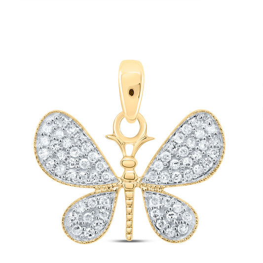 0.33 Ctw Natural Diamond Butterfly Animal Pendant in 10k Yellow Gold