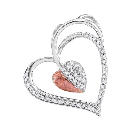 0.15 Ctw Natural Diamond Open Double Heart Pendant in 10k White Gold