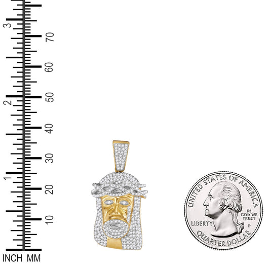 0.75 Ctw Natural Diamond Jesus Face Head Religious Pendant in 10k Yellow Gold