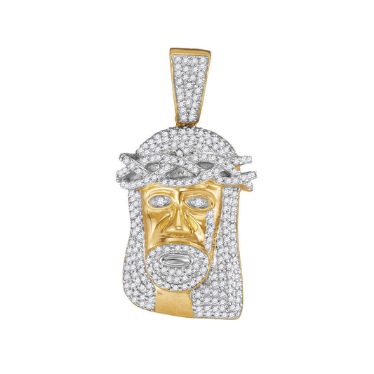 0.75 Ctw Natural Diamond Jesus Face Head Religious Pendant in 10k Yellow Gold