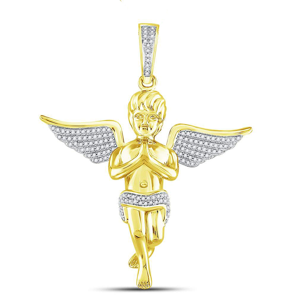 0.47 Ctw Natural Diamond Angel Wings Pendant in 10k Yellow Gold