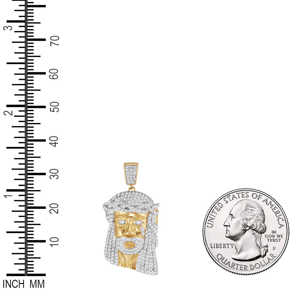 0.85 Ctw Natural Diamond Jesus Head Religious Pendant in 10k Yellow Gold