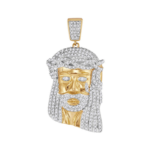 0.85 Ctw Natural Diamond Jesus Head Religious Pendant in 10k Yellow Gold
