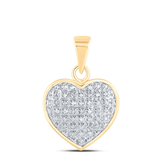 0.1 Ctw Natural Diamond Cluster Heart Pendant in 10k Yellow Gold