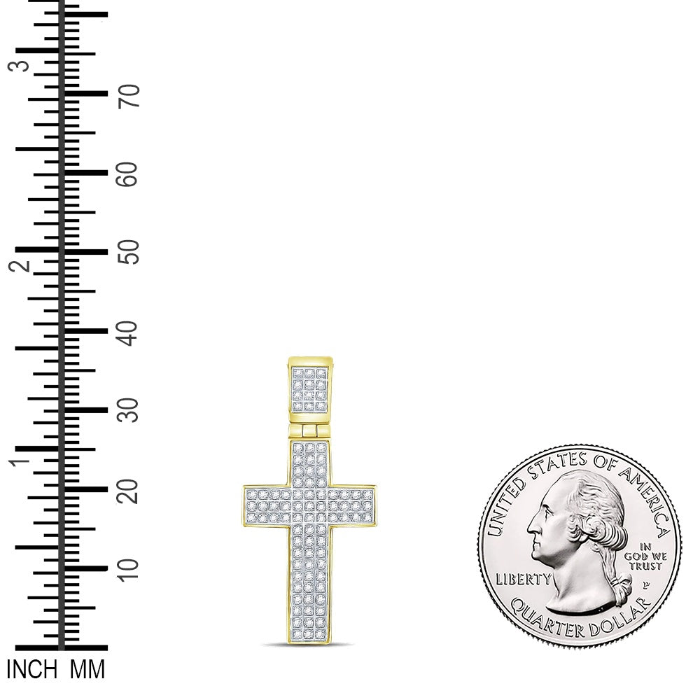 0.25 Ctw Natural Diamond Cluster Cross Religious Pendant in 10k Yellow Gold