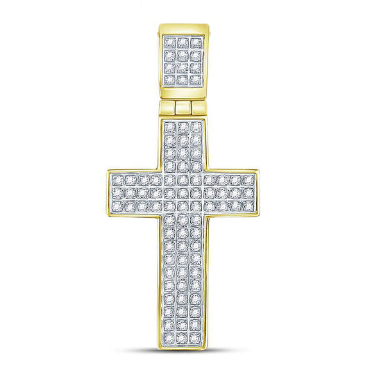 0.25 Ctw Natural Diamond Cluster Cross Religious Pendant in 10k Yellow Gold