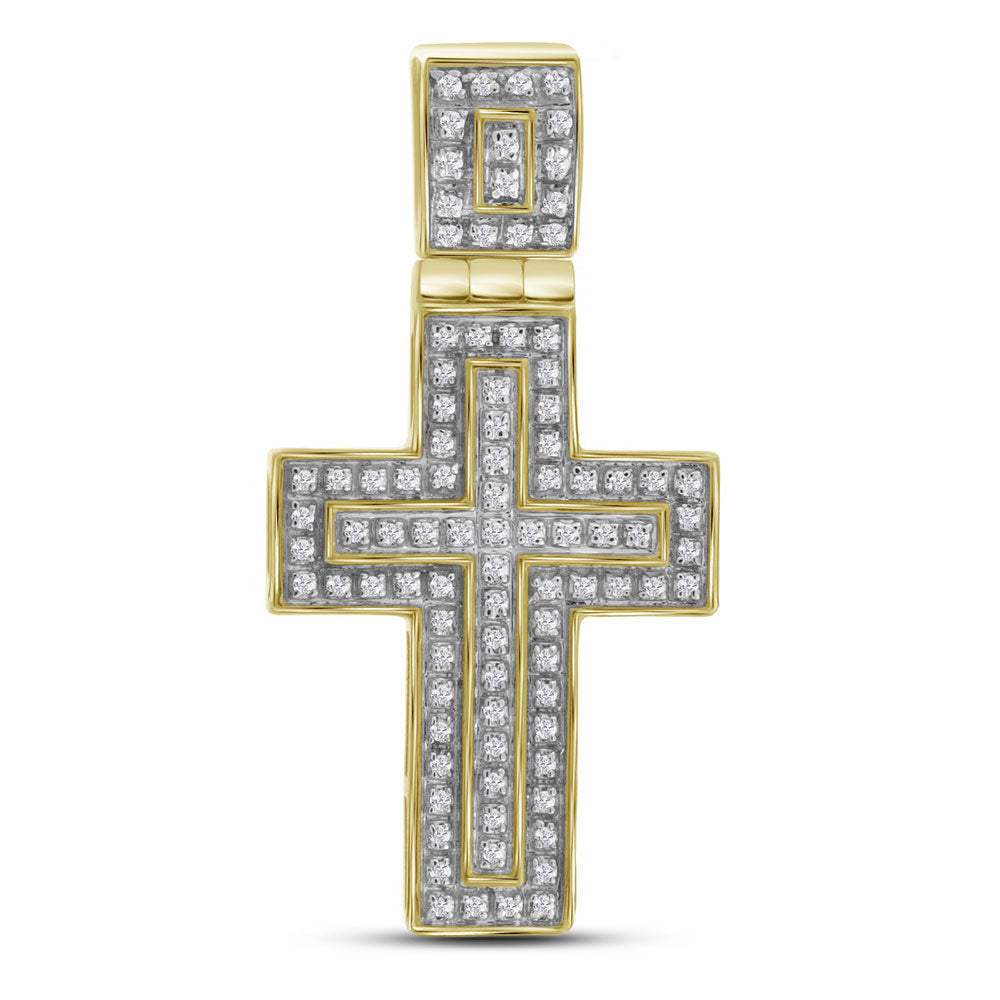 0.25 Ctw Natural Diamond Cross Religious Pendant in 10k Yellow Gold