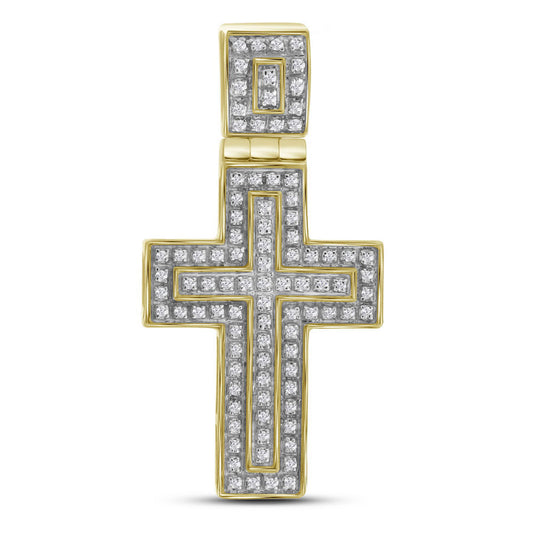 0.25 Ctw Natural Diamond Cross Religious Pendant in 10k Yellow Gold