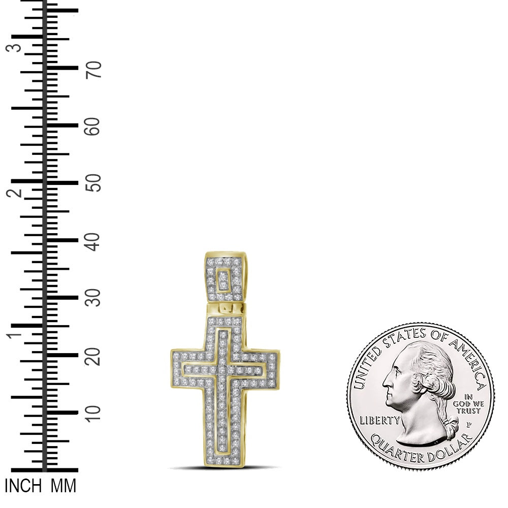 0.25 Ctw Natural Diamond Cross Religious Pendant in 10k Yellow Gold