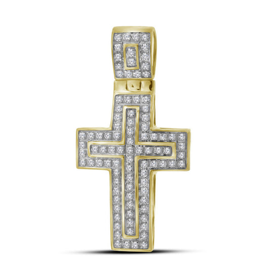 0.25 Ctw Natural Diamond Cross Religious Pendant in 10k Yellow Gold