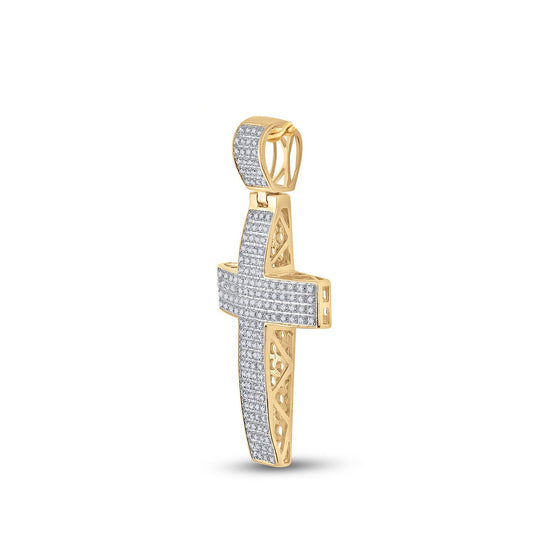 0.5 Ctw Natural Diamond Hiphop Cross Religious Pendant in 10k Yellow Gold