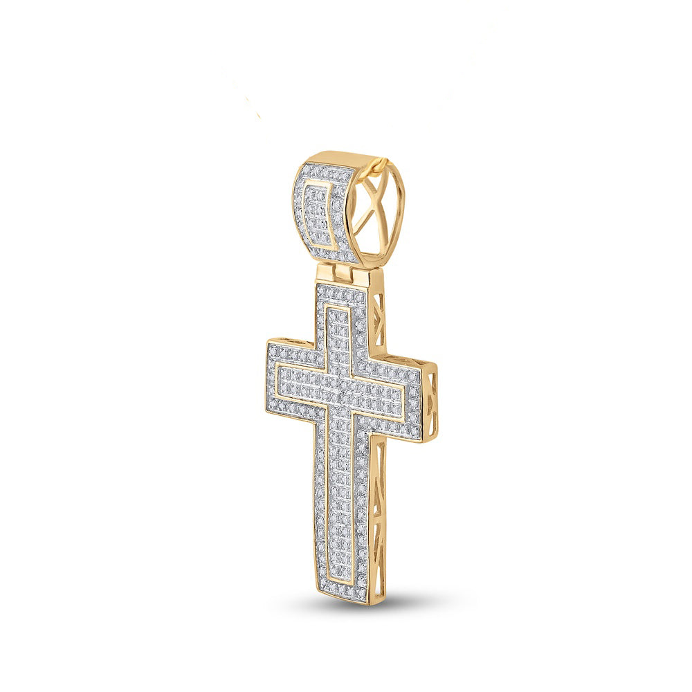 0.5 Ctw Natural Diamond Cross Religious Pendant in 10k Yellow Gold