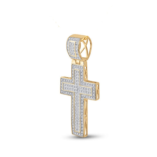 0.5 Ctw Natural Diamond Cross Religious Pendant in 10k Yellow Gold