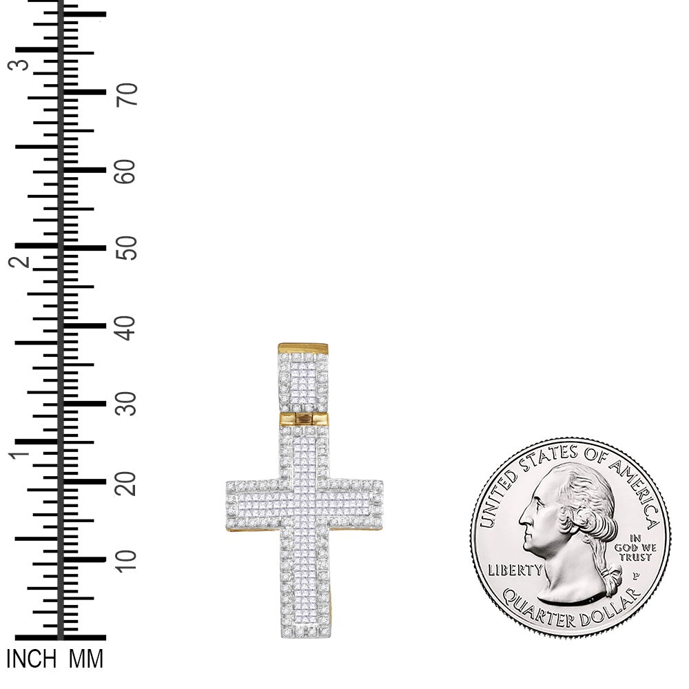 0.95 Ctw Natural Diamond Cross Religious Pendant in 10k Yellow Gold