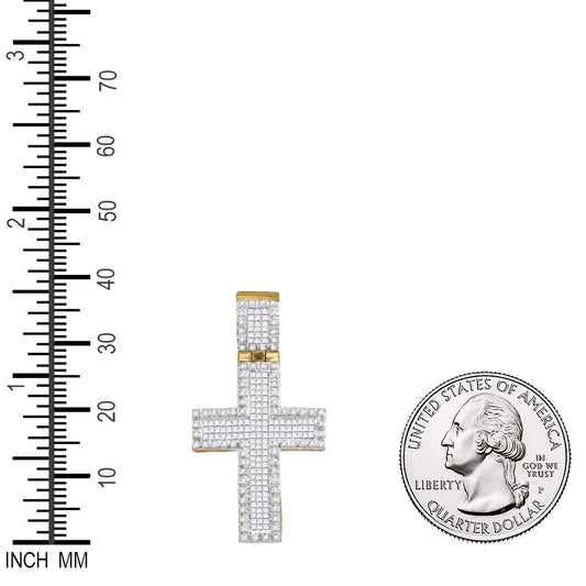 0.95 Ctw Natural Diamond Cross Religious Pendant in 10k Yellow Gold