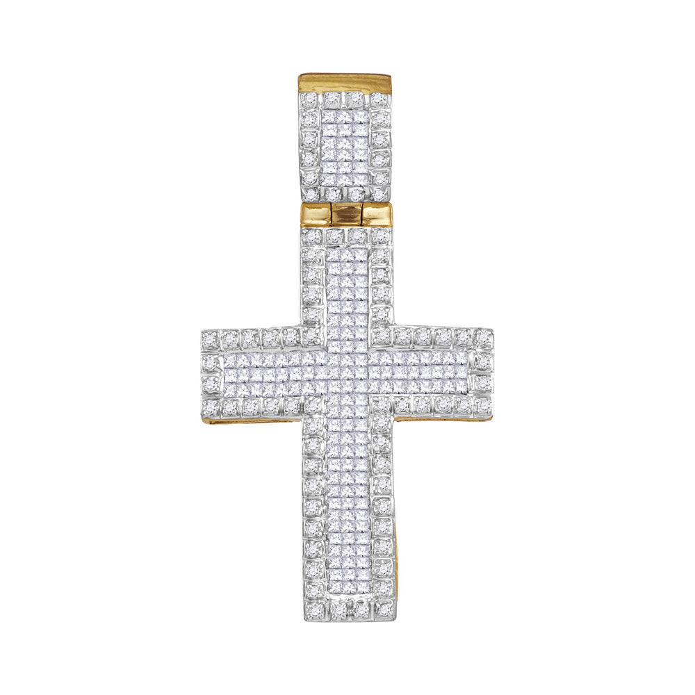 0.95 Ctw Natural Diamond Cross Religious Pendant in 10k Yellow Gold