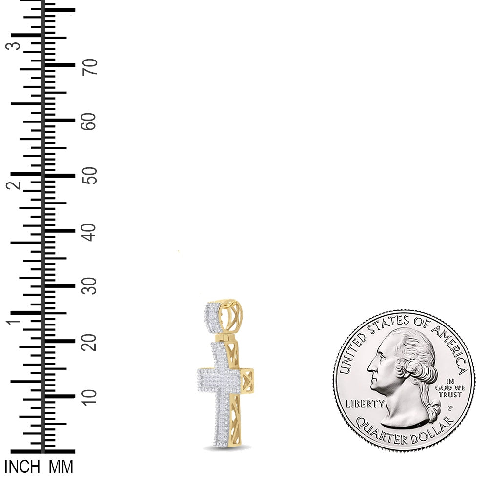 0.95 Ctw Natural Diamond Cross Religious Pendant in 10k Yellow Gold