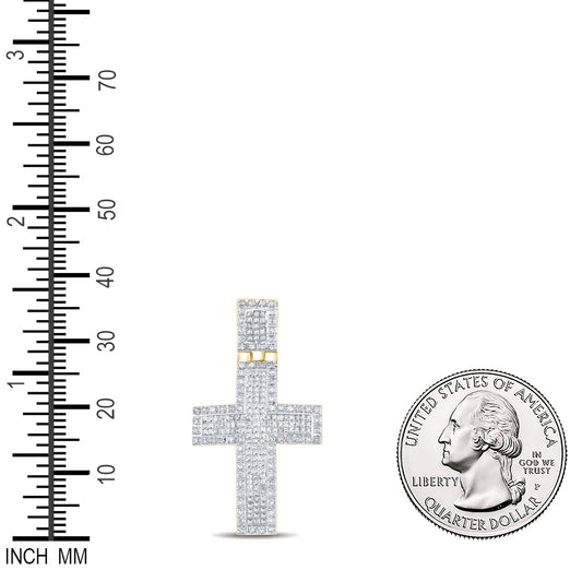 0.95 Ctw Natural Diamond Cluster Cross Religious Pendant in 10k Yellow Gold