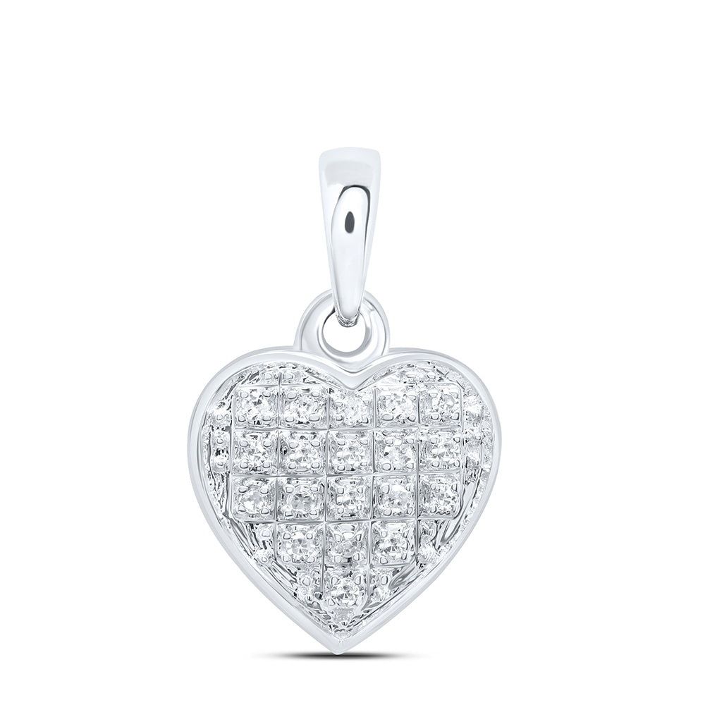 0.05 Ctw Natural Diamond Cluster Heart Pendant in 10k White Gold
