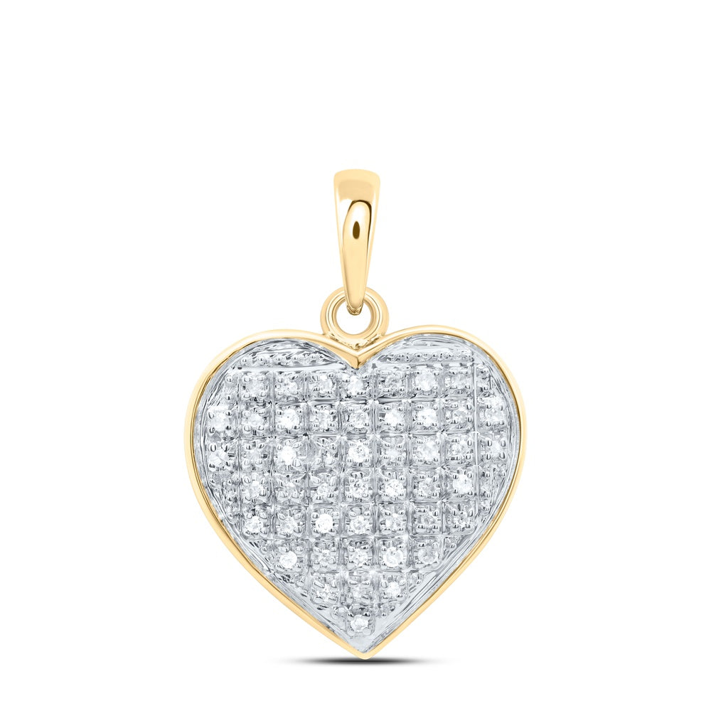 0.15 Ctw Natural Diamond Cluster Heart Pendant in 10k Yellow Gold