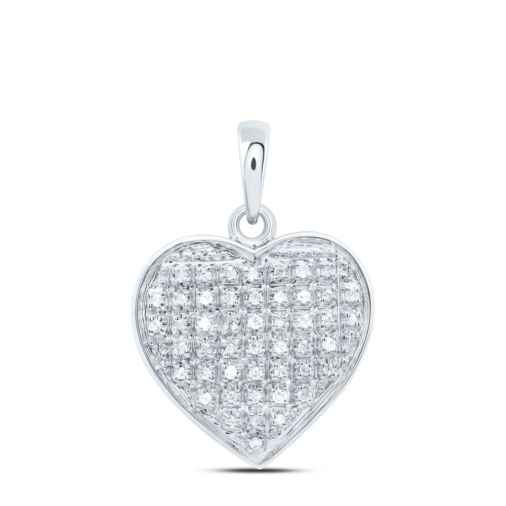 0.15 Ctw Natural Diamond Cluster Heart Pendant in 10k White Gold
