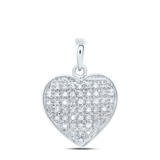0.15 Ctw Natural Diamond Cluster Heart Pendant in 10k White Gold
