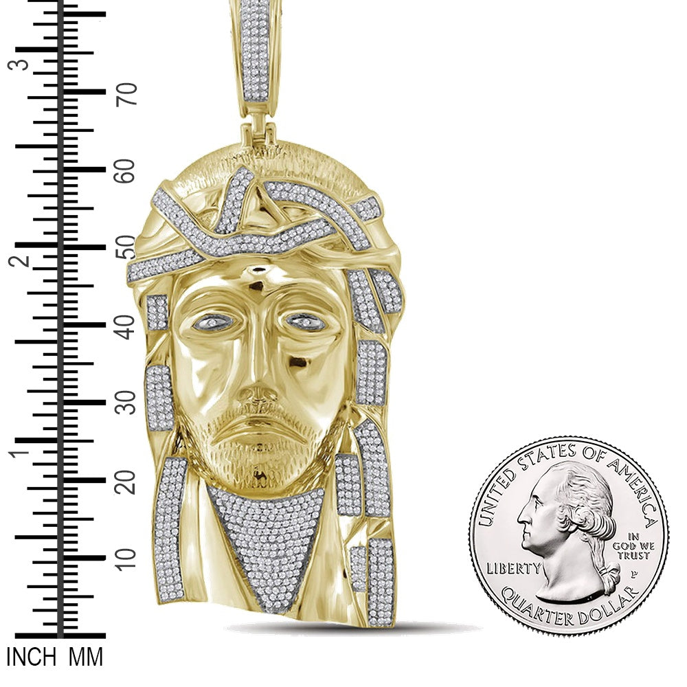 1.6 Ctw Natural Diamond Jesus Piece Face Head Pendant in 10k Yellow Gold