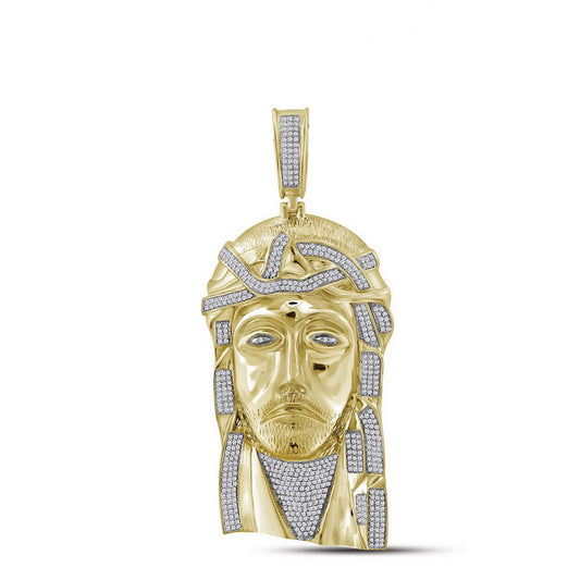 1.6 Ctw Natural Diamond Jesus Piece Face Head Pendant in 10k Yellow Gold
