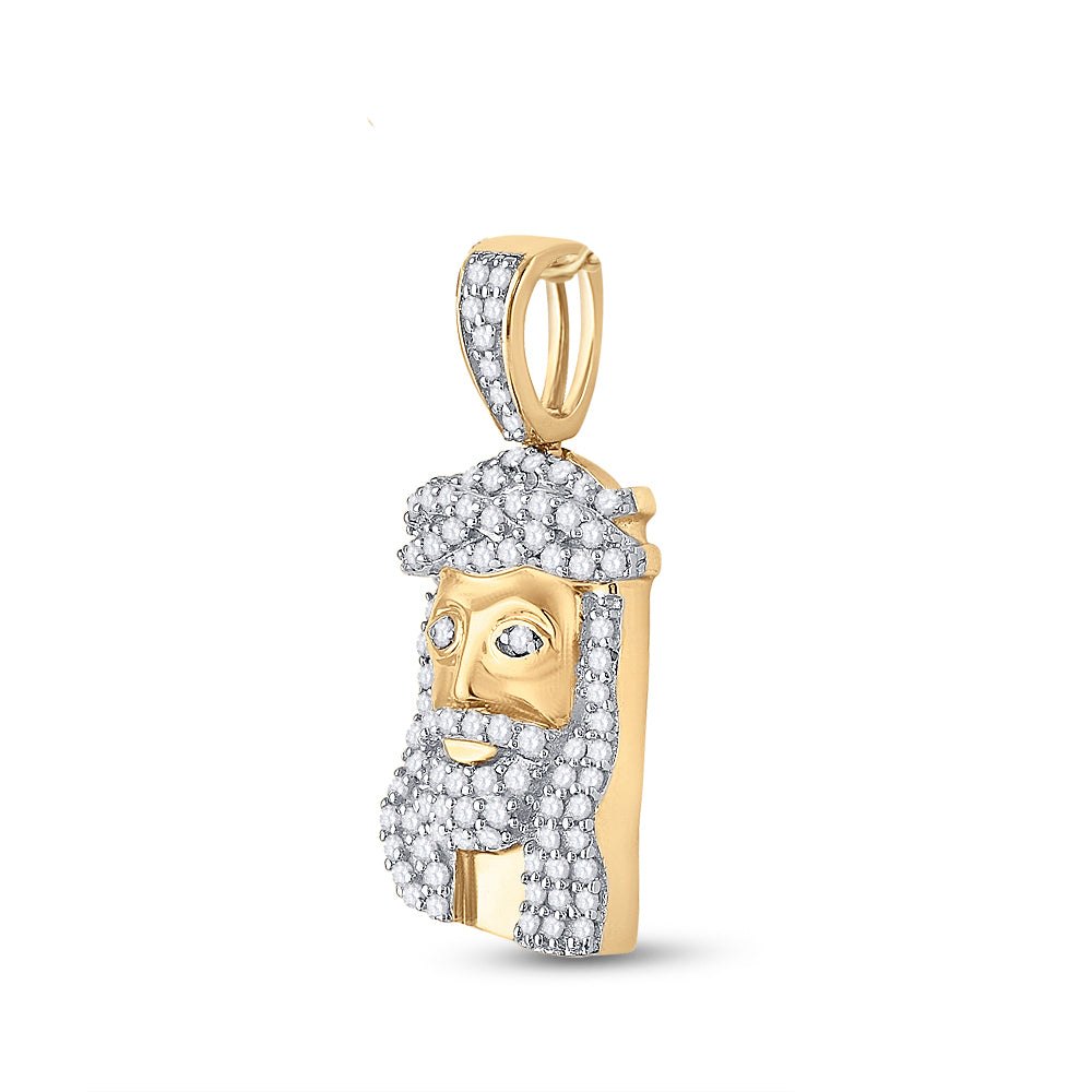 0.36 Ctw Natural Diamond Jesus Face Religious Pendant in 10k Yellow Gold