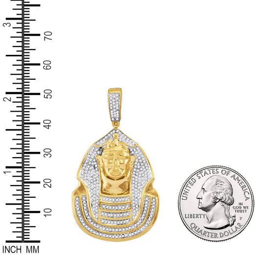 0.9 Ctw Natural Diamond Egyptian Pharaoh King Tut Pendant in 10k Yellow Gold