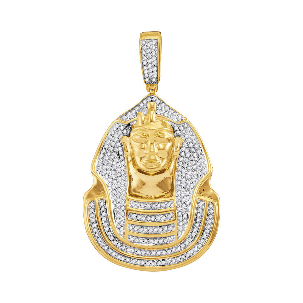 0.9 Ctw Natural Diamond Egyptian Pharaoh King Tut Pendant in 10k Yellow Gold