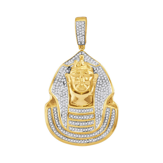 0.9 Ctw Natural Diamond Egyptian Pharaoh King Tut Pendant in 10k Yellow Gold