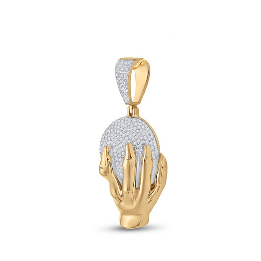 0.7 Ctw Natural Diamond World In My Hands Pendant in 10k Yellow Gold