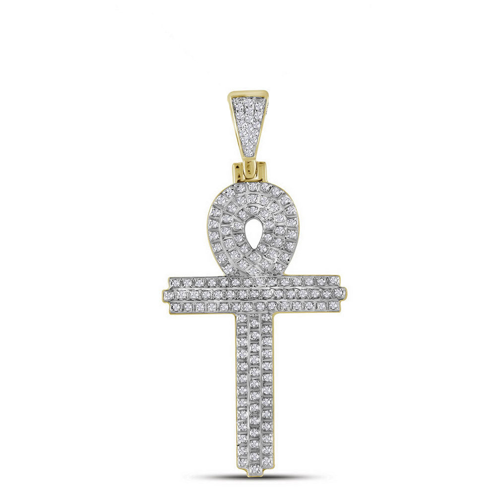 0.4 Ctw Natural Diamond Ankh Religious Pendant in 10k Yellow Gold