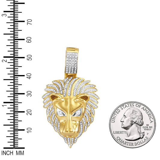 0.85 Ctw Natural Diamond Lion King Face Head Pendant in 10k Yellow Gold