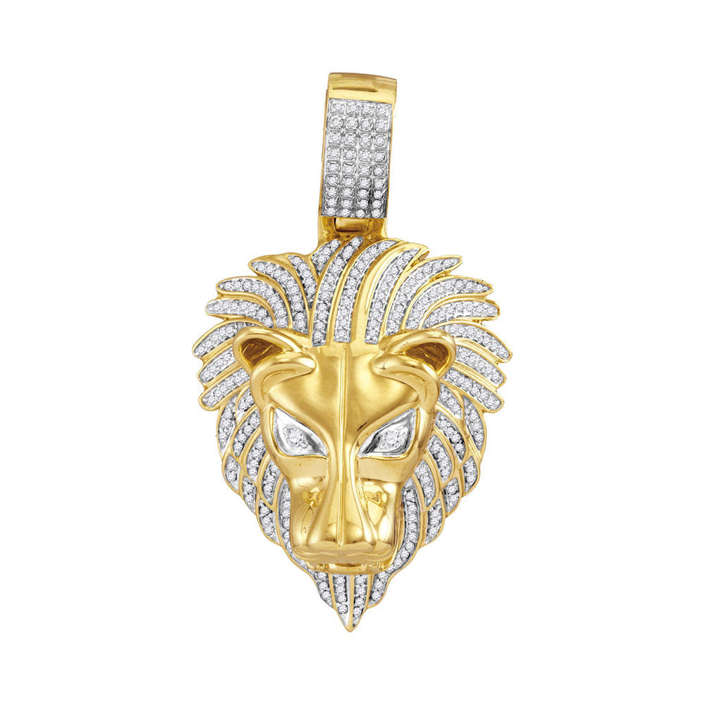 0.85 Ctw Natural Diamond Lion King Face Head Pendant in 10k Yellow Gold