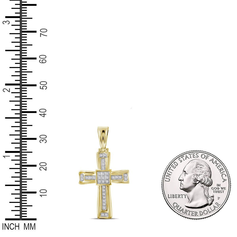 0.1 Ctw Natural Diamond Cross Religious Pendant in 10k Yellow Gold