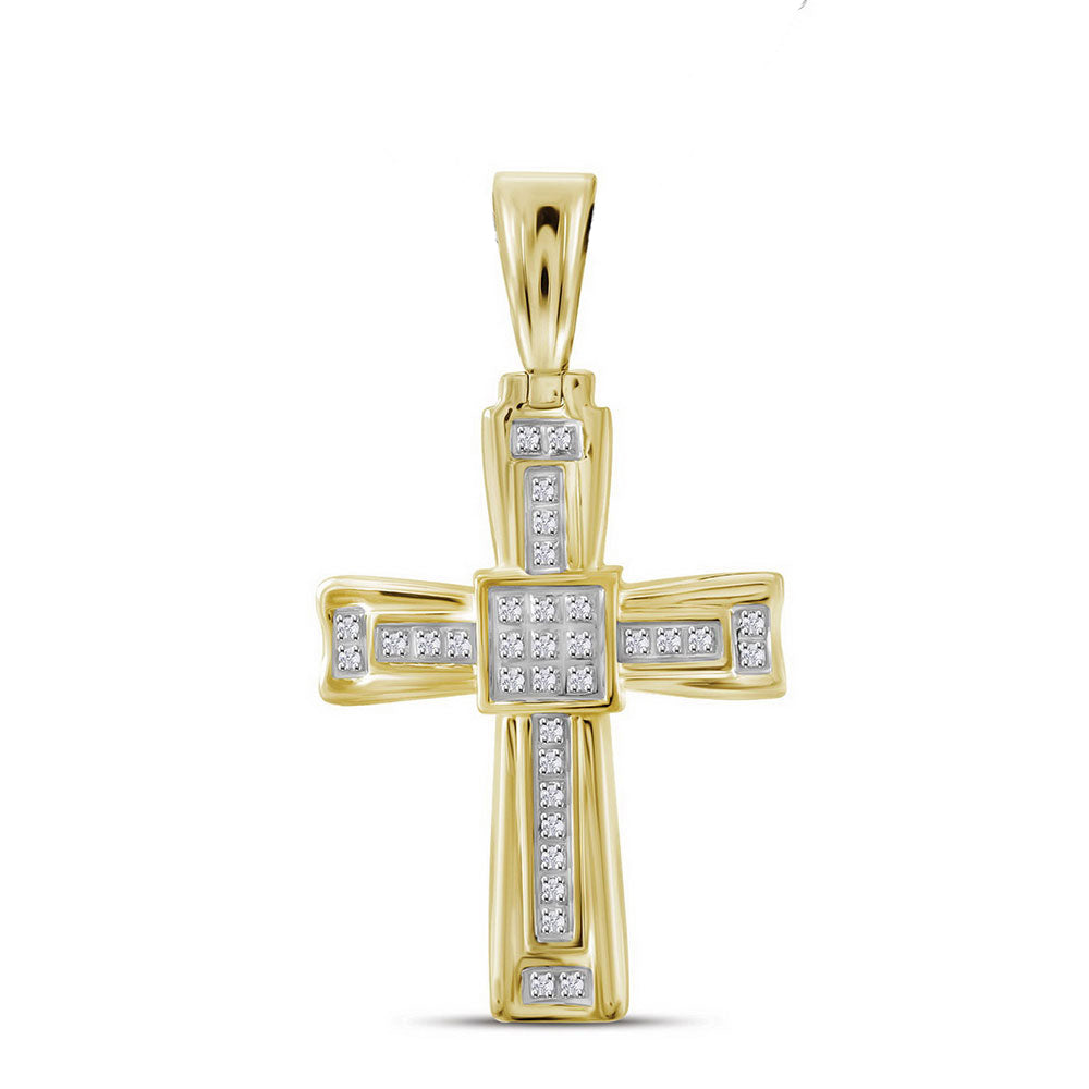 0.1 Ctw Natural Diamond Cross Religious Pendant in 10k Yellow Gold