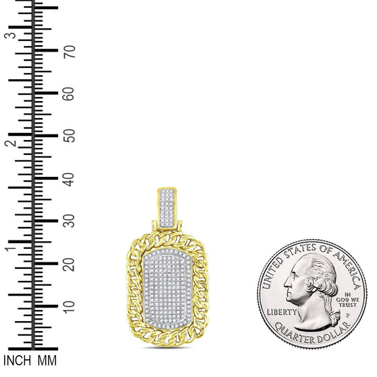 0.6 Ctw Natural Diamond Curb Link Border Dogtag Pendant in 10k Yellow Gold
