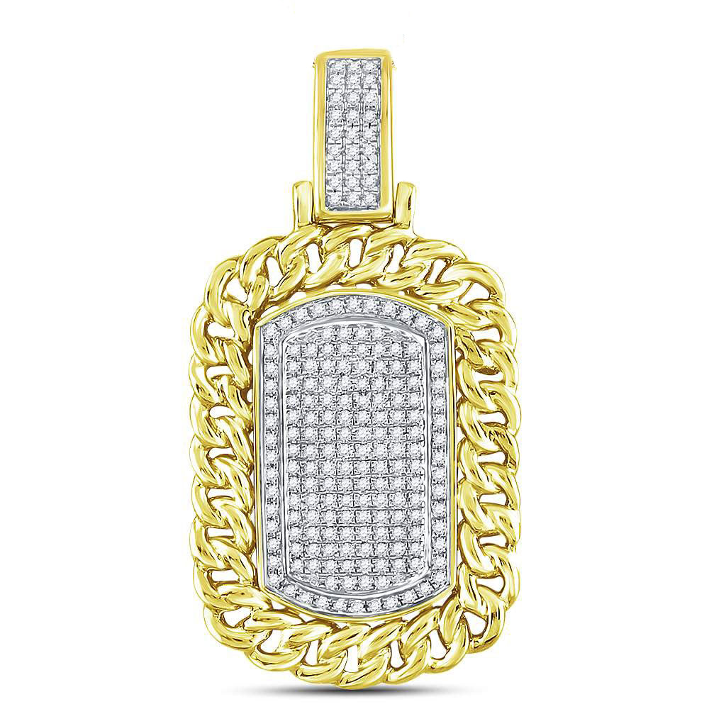 0.6 Ctw Natural Diamond Curb Link Border Dogtag Pendant in 10k Yellow Gold