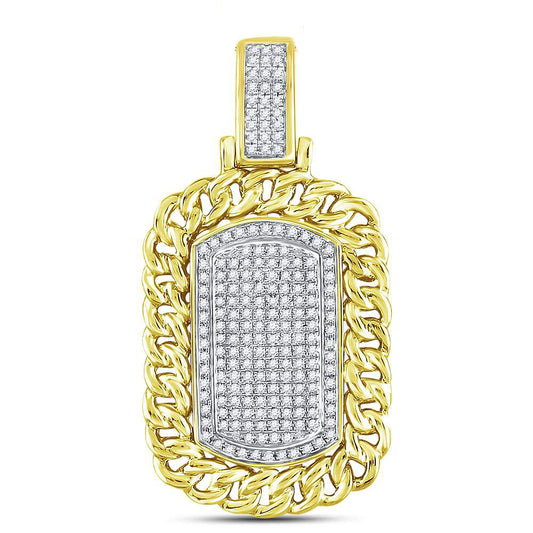 0.6 Ctw Natural Diamond Curb Link Border Dogtag Pendant in 10k Yellow Gold