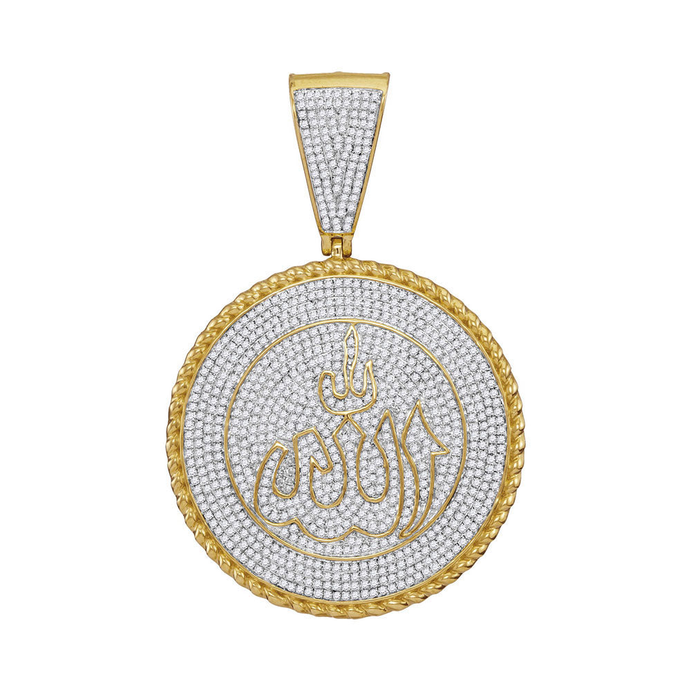 2.25 Ctw Natural Diamond Allah God Medallion Pendant in 10k Yellow Gold