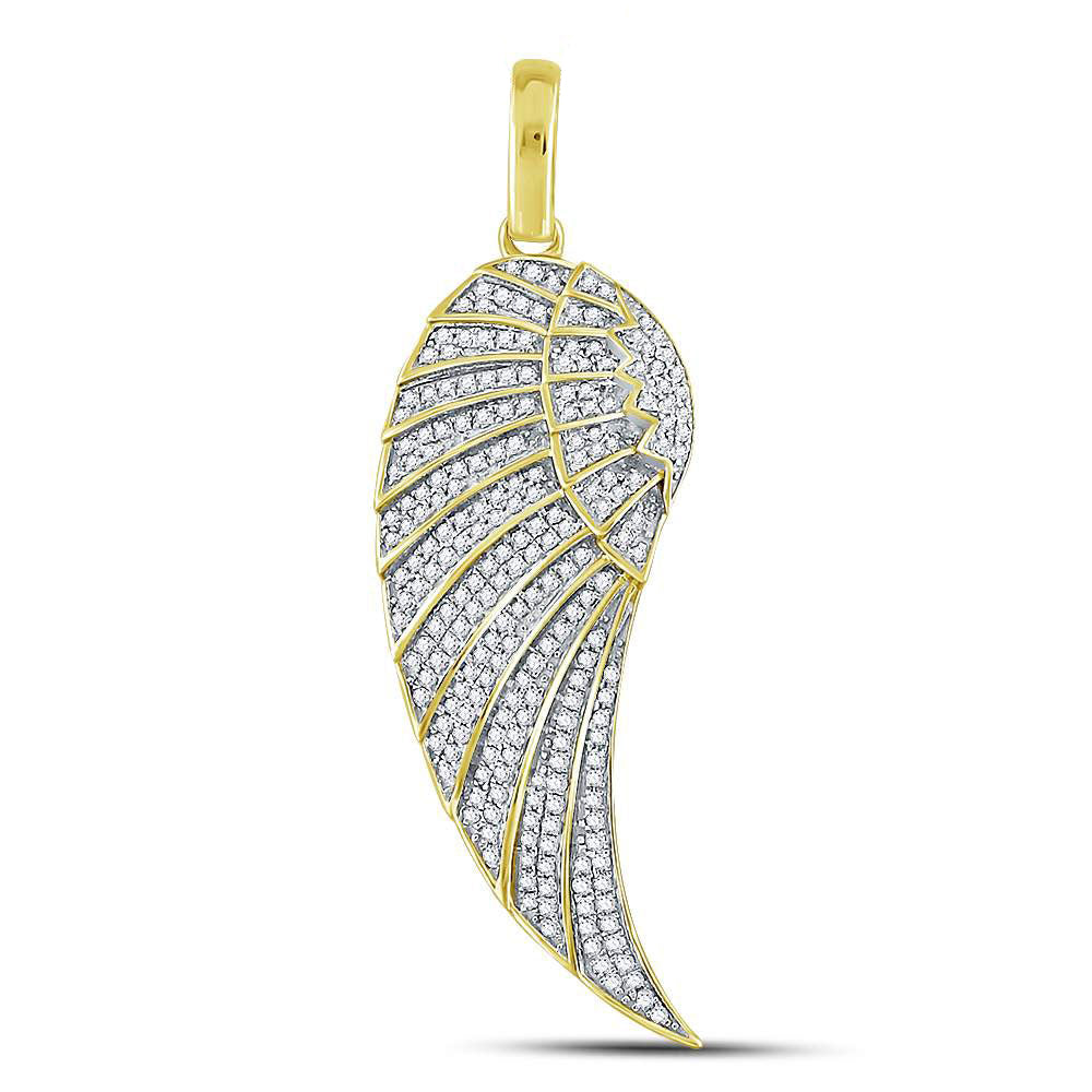 0.6 Ctw Natural Diamond Angel Wing Pendant in 10k Yellow Gold