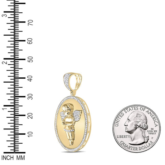 0.5 Ctw Natural Diamond Angel Medallion Pendant in 10k Yellow Gold
