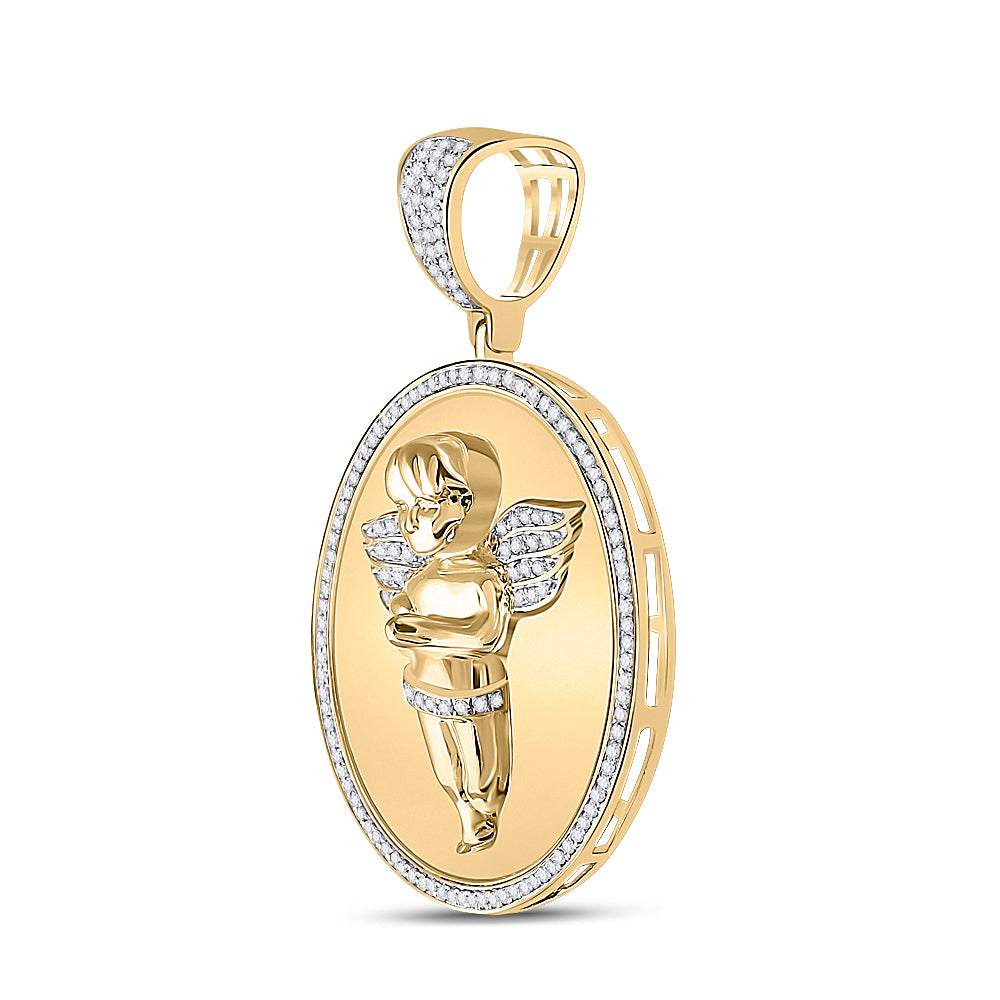 0.5 Ctw Natural Diamond Angel Medallion Pendant in 10k Yellow Gold