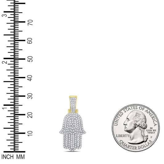 0.55 Ctw Natural Diamond Hamza Religious Pendant in 10k Yellow Gold