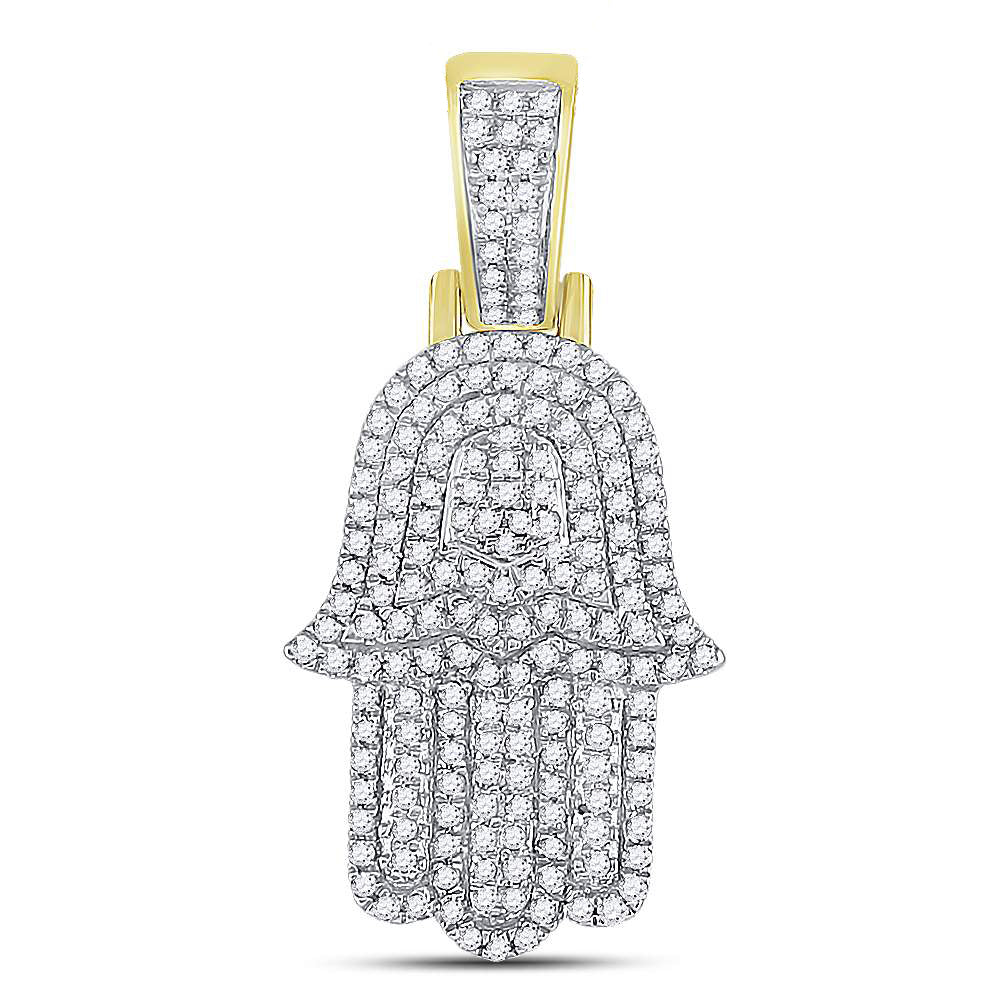 0.55 Ctw Natural Diamond Hamza Religious Pendant in 10k Yellow Gold