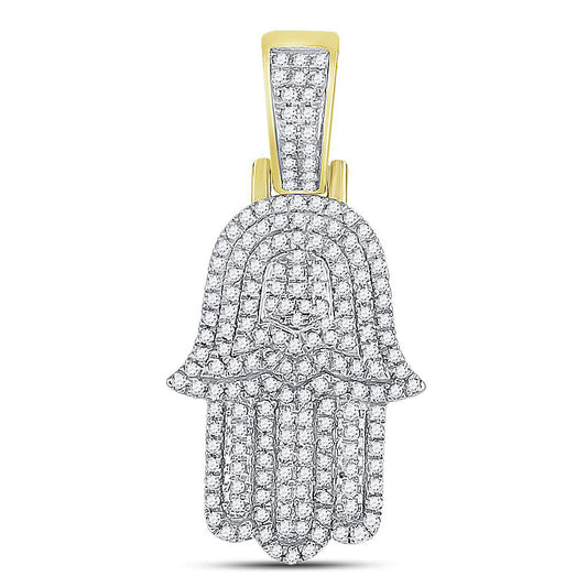 0.55 Ctw Natural Diamond Hamza Religious Pendant in 10k Yellow Gold